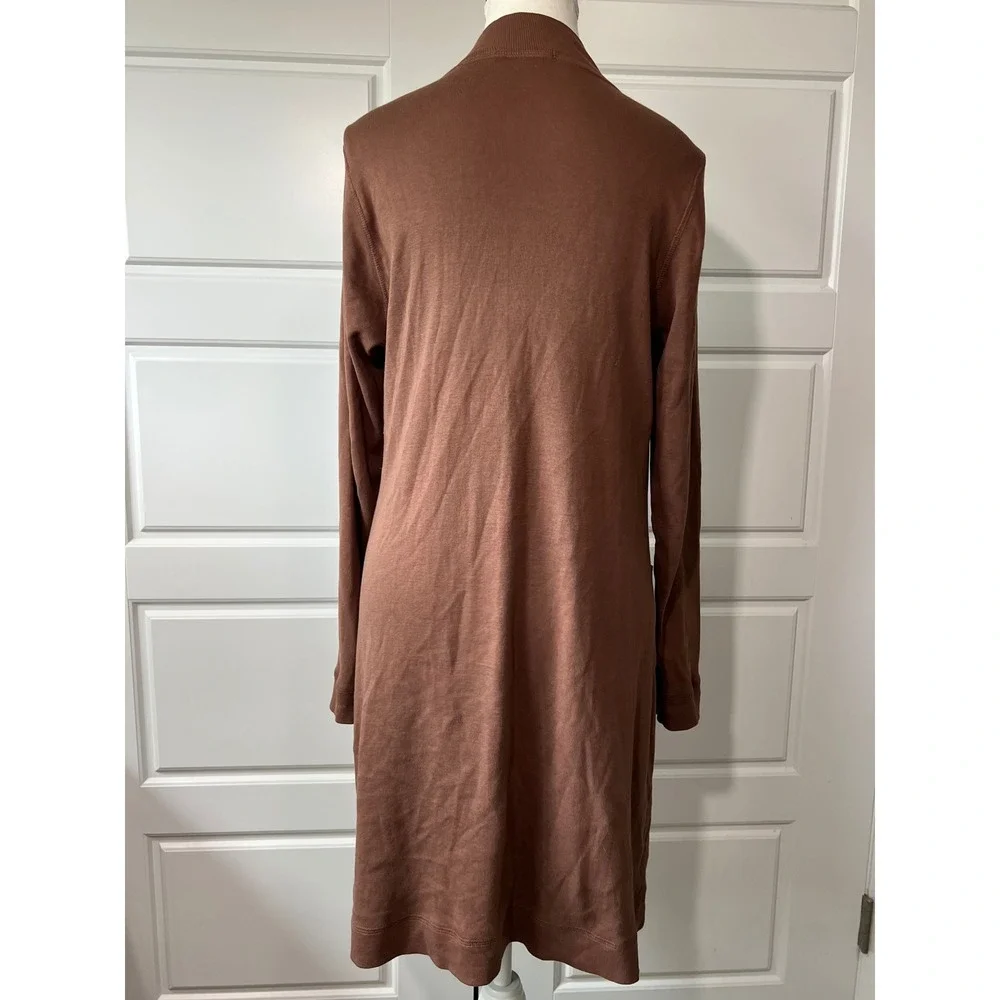 Barbara Lesser Snap Front Duster Cardigan Pockets Knit Brown‎ Small